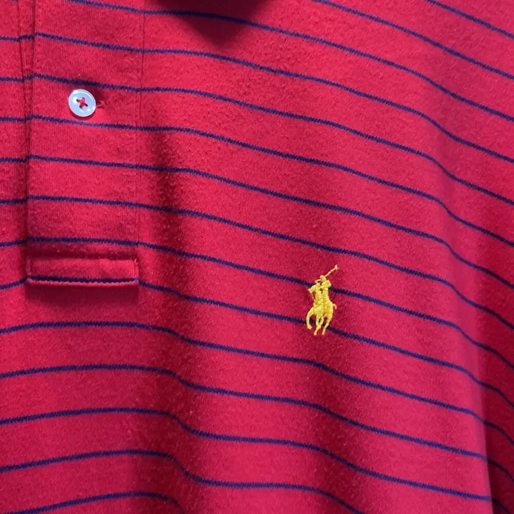 Polo by Ralph Lauren Men Red and Blue Striped Polo Shirt Size XL